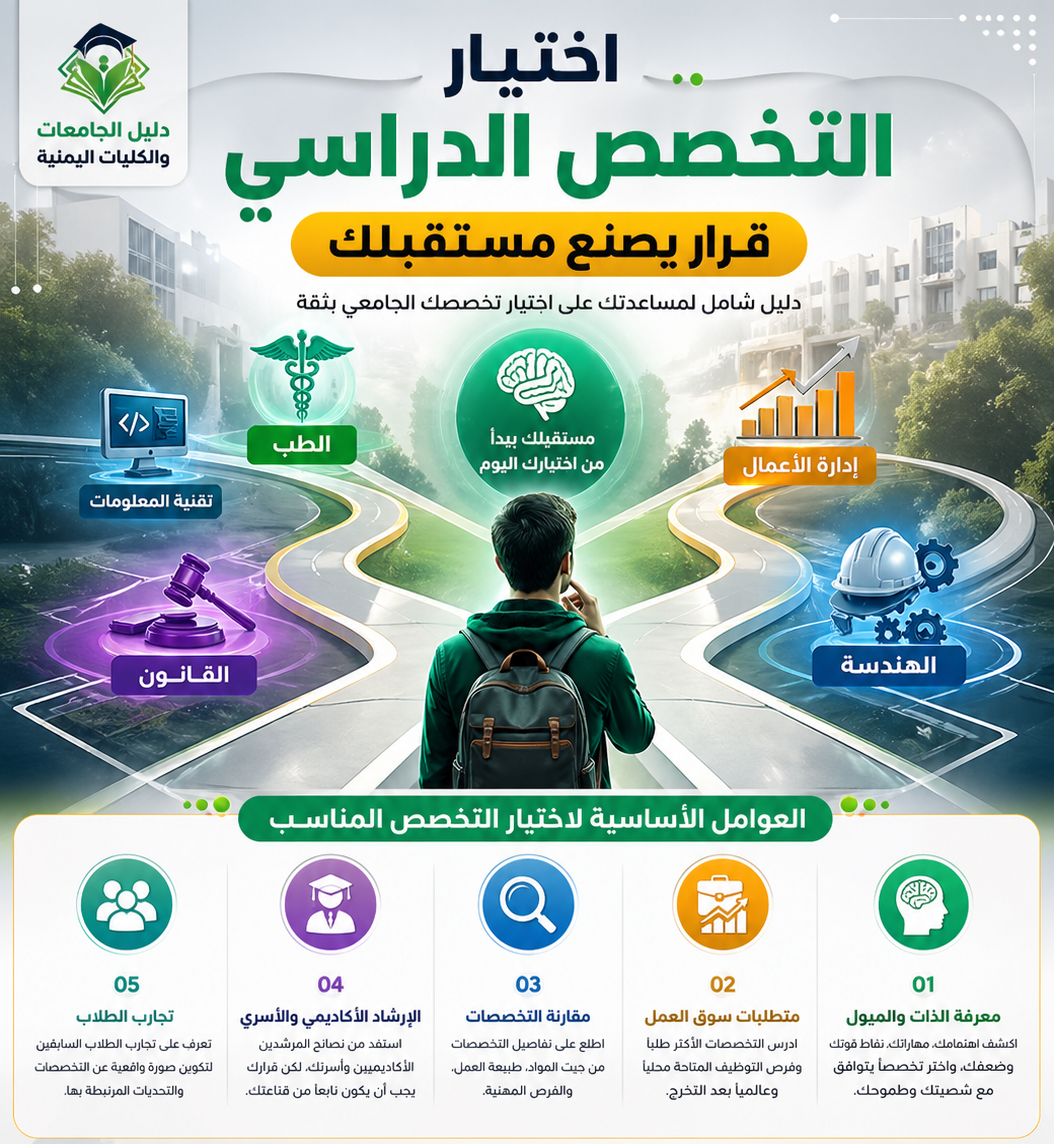 دليل الجامعات والكليات اليمنية: اختيار التخصص الدراسي خطوة مفصلية
