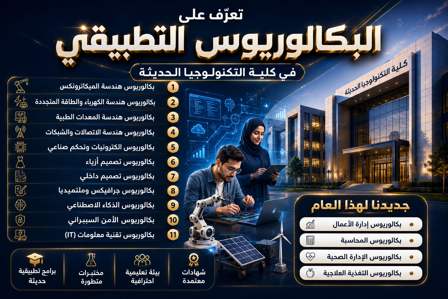 كلية التكنولوجيا الحديثة تفتح باب القبول لبرامج البكالوريوس التطبيقي للعام الجامعي الجديد